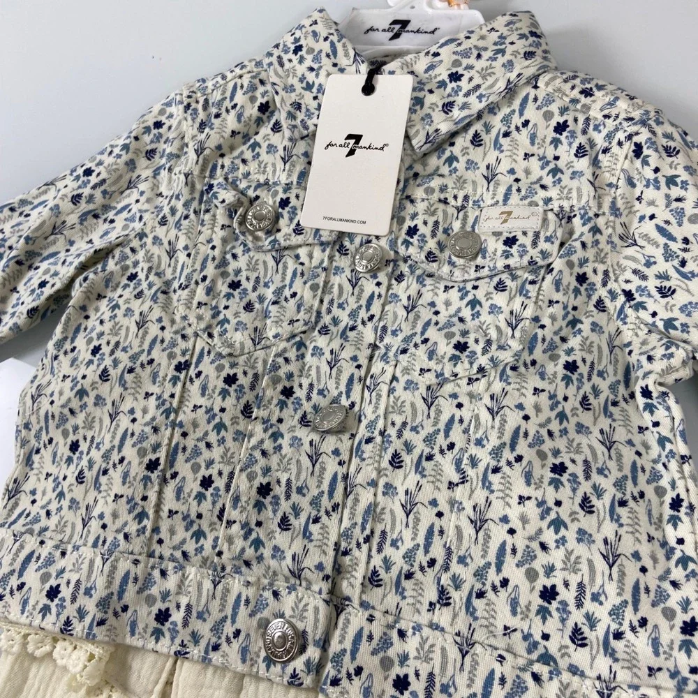 7 For All Mankind Baby Floral Jacket/Shirt/Shorts Set 12M Marshmallow Crème NEW‎